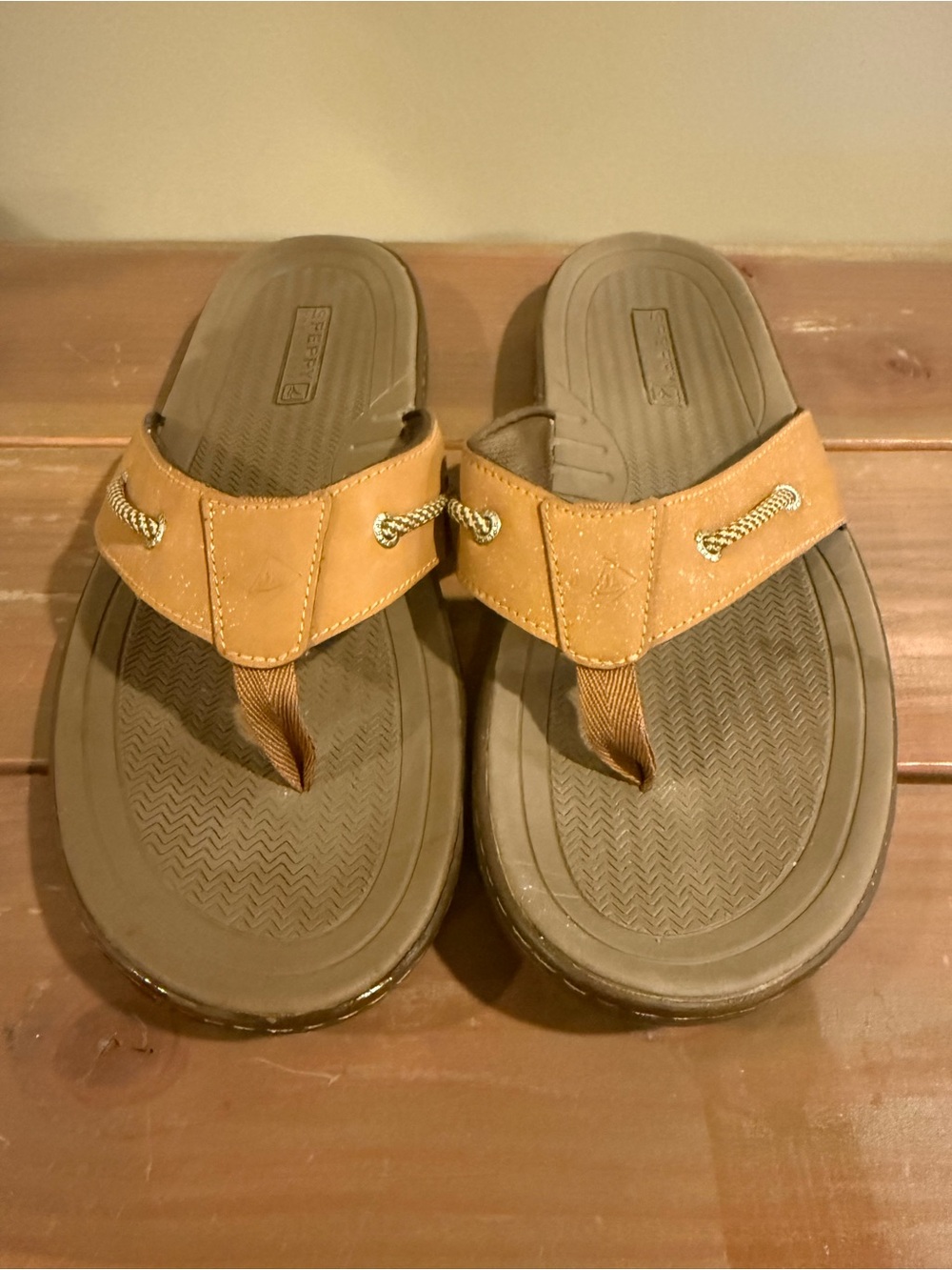 Sperry Brown Tan Leather-Trim Flip Flop Sandals